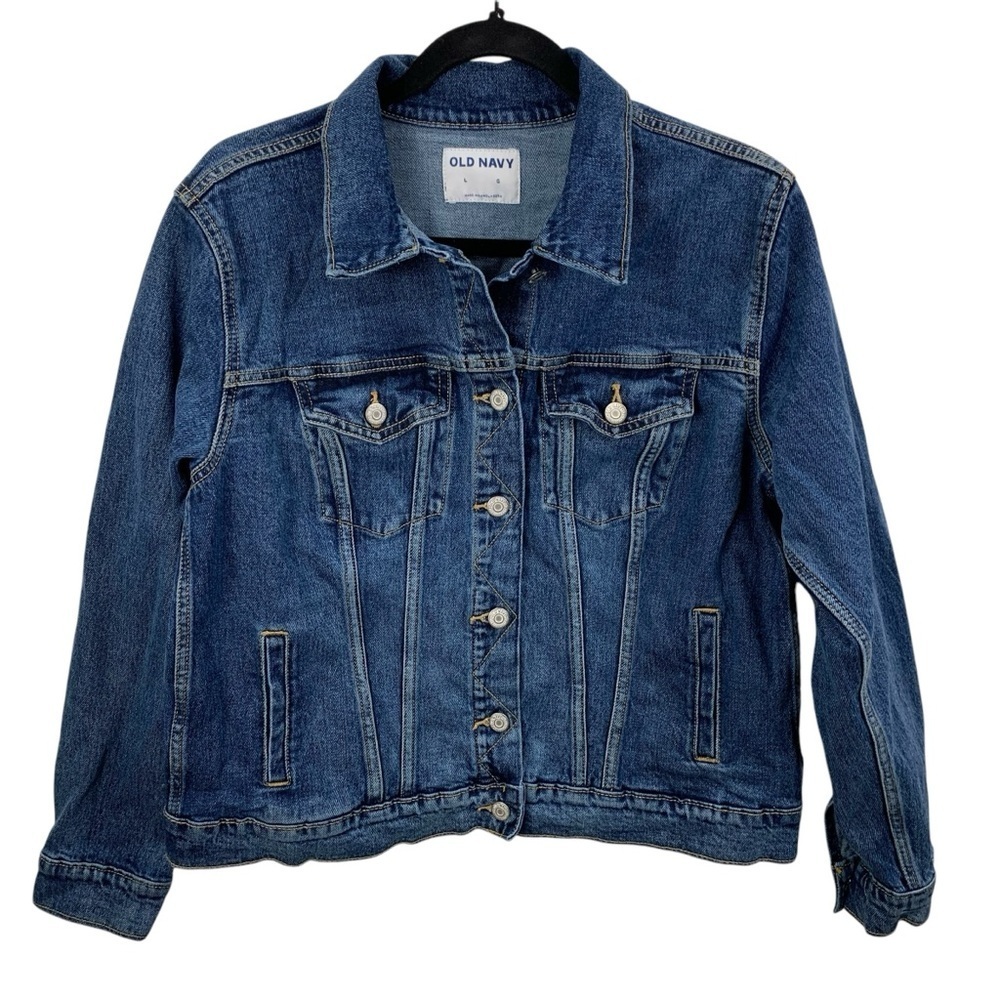 Old Navy Women's L Jean Jacket Medium Wash Denim Stretch Classic Trucker